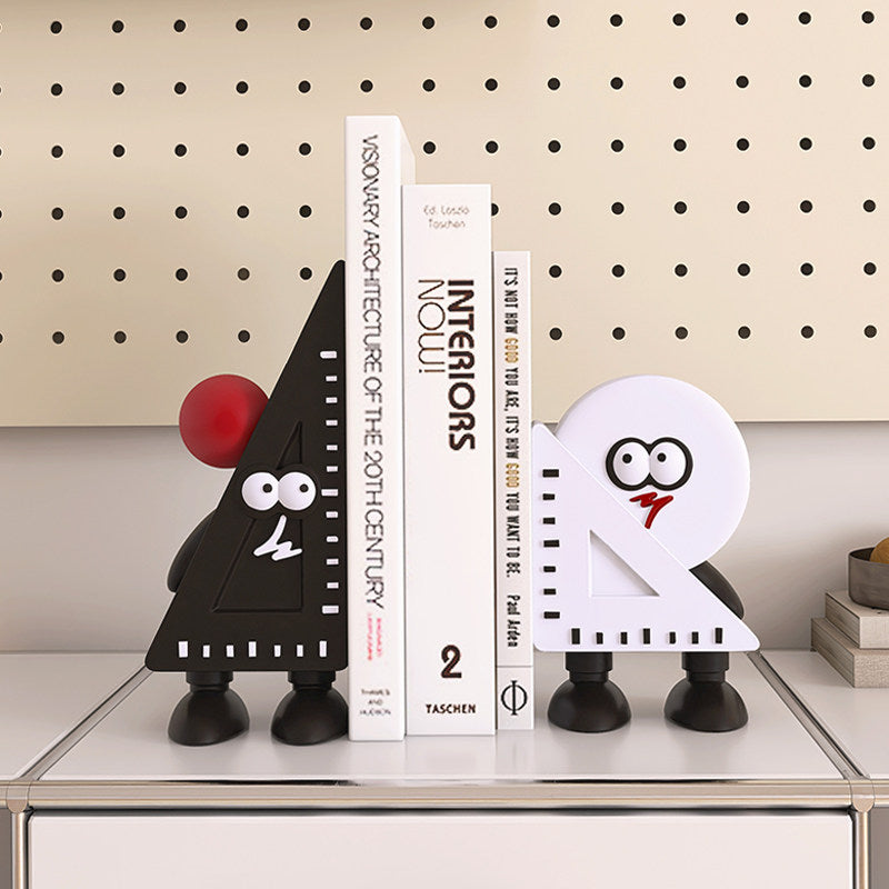 Cartoon Ruler & Set Square Bookends - Cute Math-Themed Decorative Bookend Set