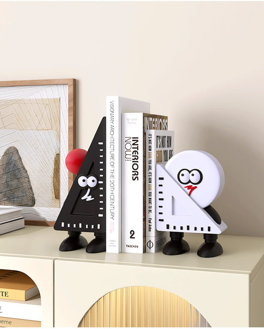 Cartoon Ruler & Set Square Bookends - Cute Math-Themed Decorative Bookend Set