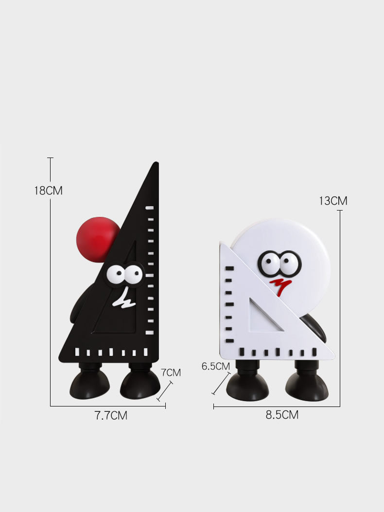 Cartoon Ruler & Set Square Bookends - Cute Math-Themed Decorative Bookend Set