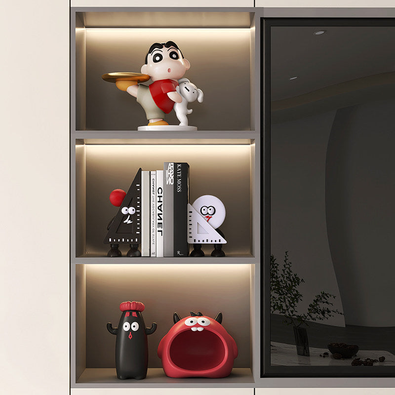 Cartoon Ruler & Set Square Bookends - Cute Math-Themed Decorative Bookend Set