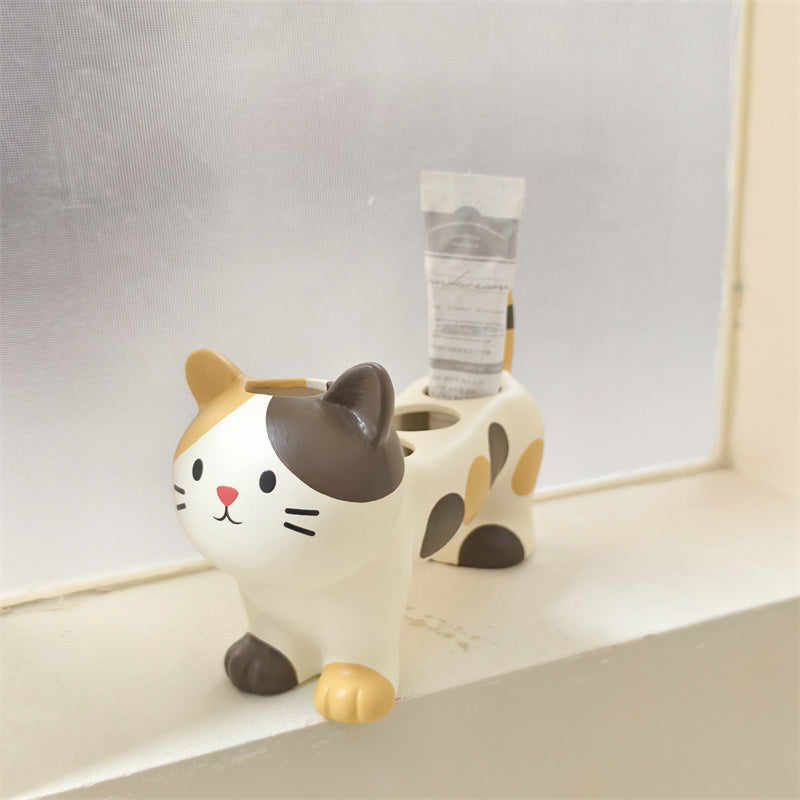 Cat - Shaped Ceramic Toothbrush Holder, Cute Bathroom Organizer for Toothbrushes and Toothpaste