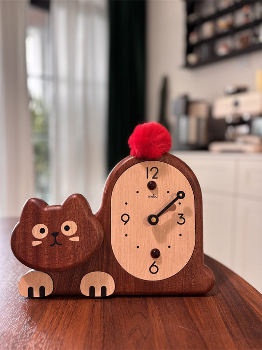 Cat - Shaped Wooden Table Clock, Cute Home&Office Decorative Desk Clock