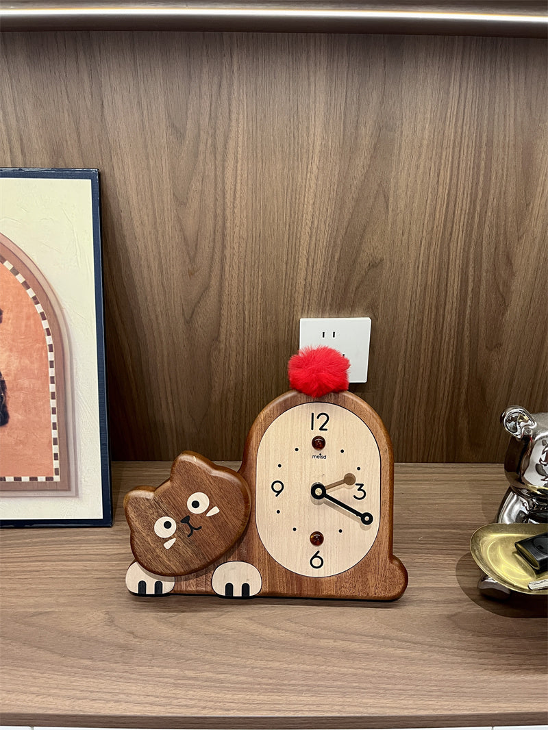 Cat - Shaped Wooden Table Clock, Cute Home&Office Decorative Desk Clock