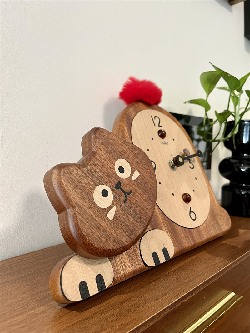 Cat - Shaped Wooden Table Clock, Cute Home&Office Decorative Desk Clock