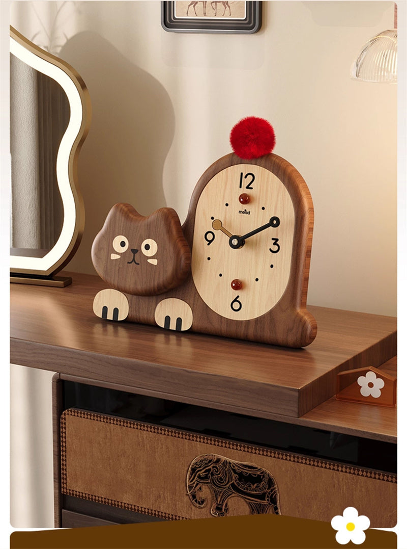 Cat - Shaped Wooden Table Clock, Cute Home&Office Decorative Desk Clock