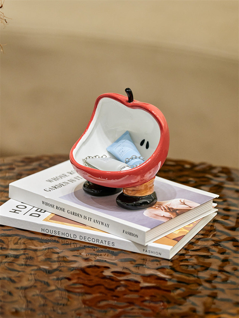 Ceramic Apple-Shaped Key & Trinket Bowl - Entryway Organizer for Home Decor