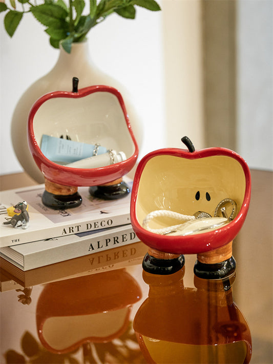 Ceramic Apple-Shaped Key & Trinket Bowl - Entryway Organizer for Home Decor