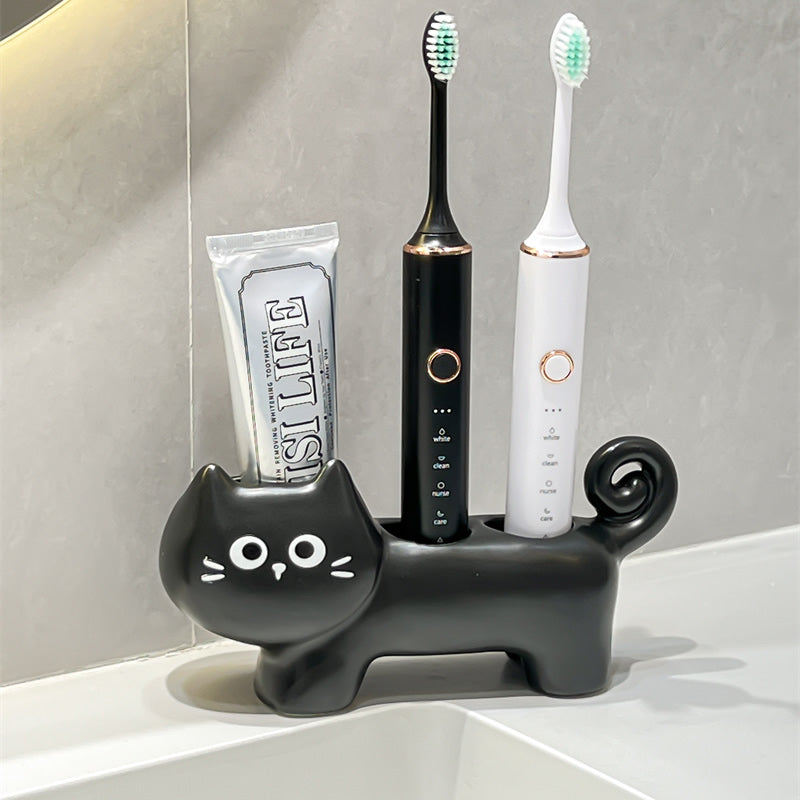 Ceramic Cat Toothbrush Holder,  Bathroom Organizer for Electric Toothbrushes and Toothpaste
