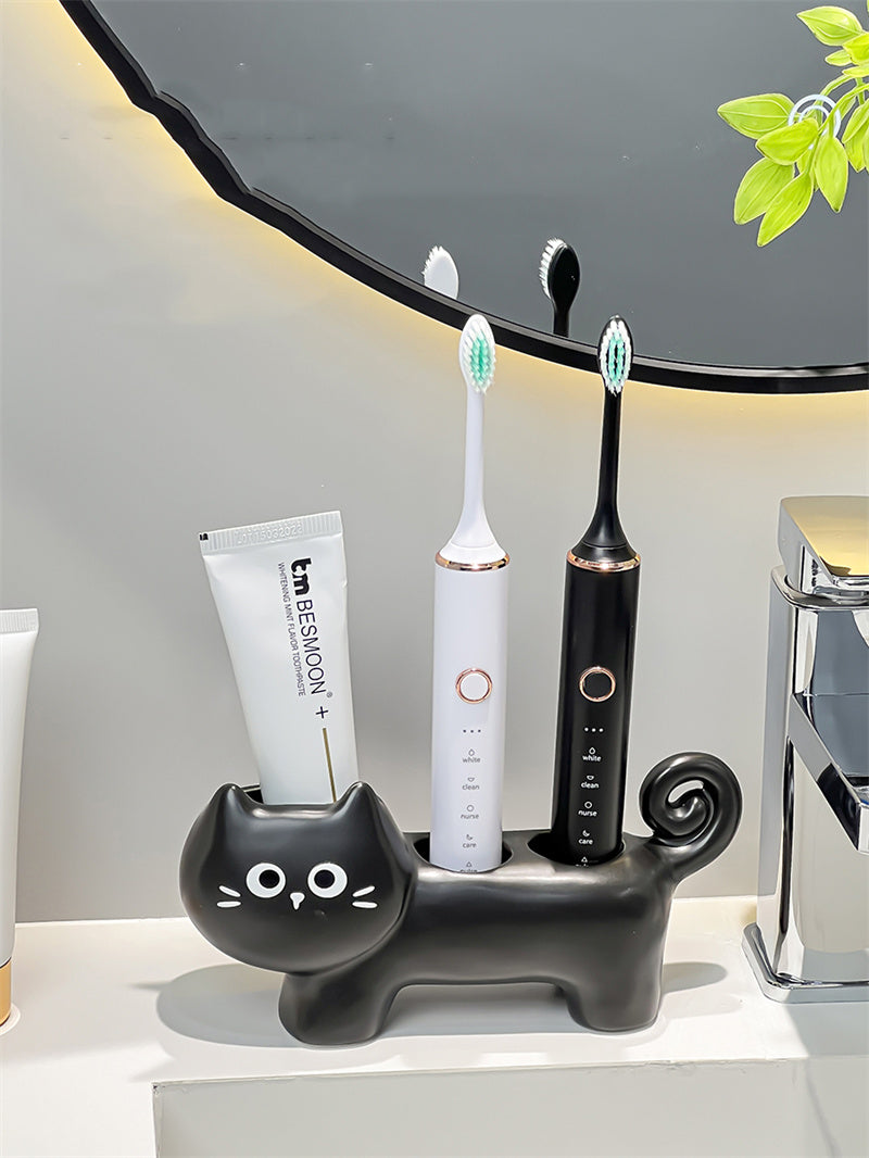 Ceramic Cat Toothbrush Holder,  Bathroom Organizer for Electric Toothbrushes and Toothpaste