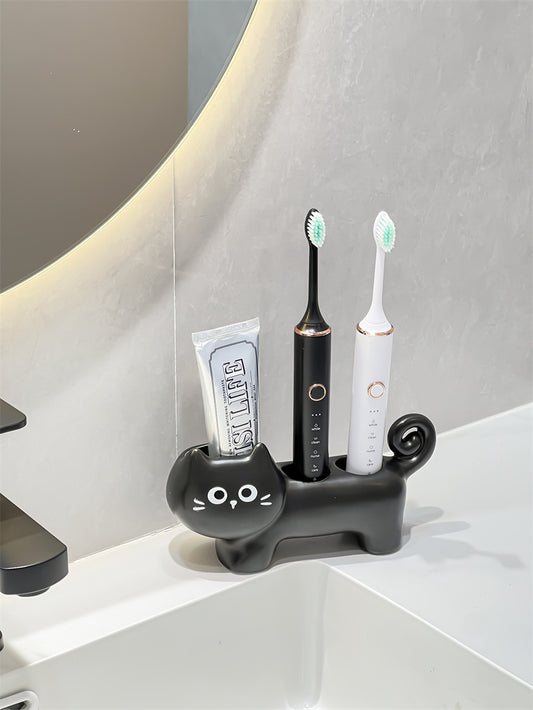 Ceramic Cat Toothbrush Holder,  Bathroom Organizer for Electric Toothbrushes and Toothpaste