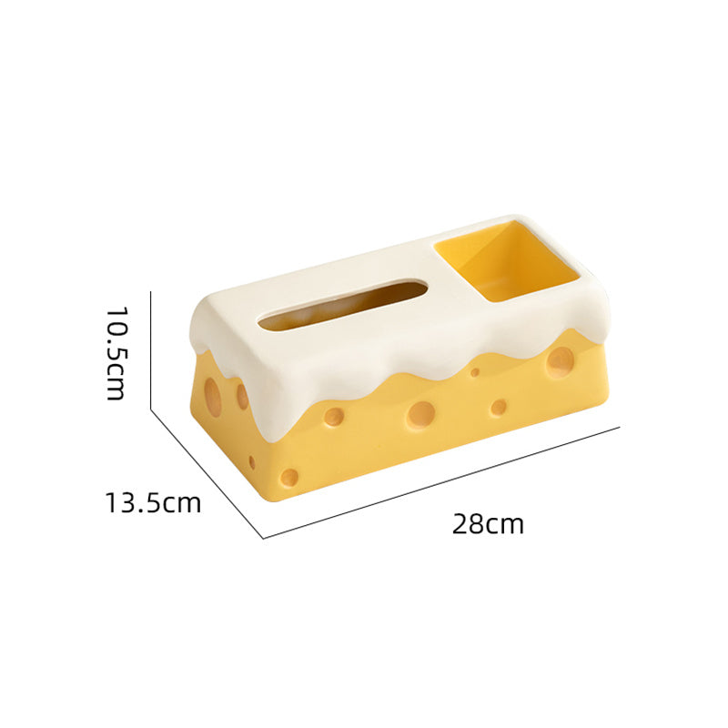 Ceramic Cheese Tissue Box with Storage Compartment, Multi - Functional Desk Organizer