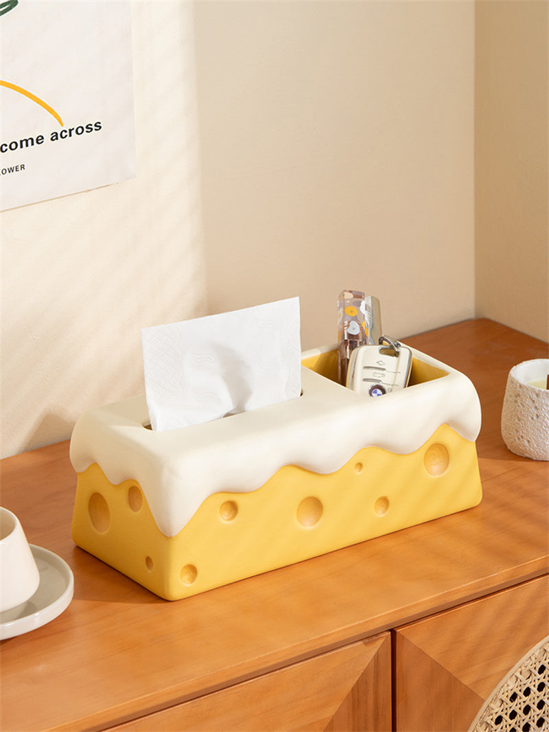 Ceramic Cheese Tissue Box with Storage Compartment, Multi - Functional Desk Organizer