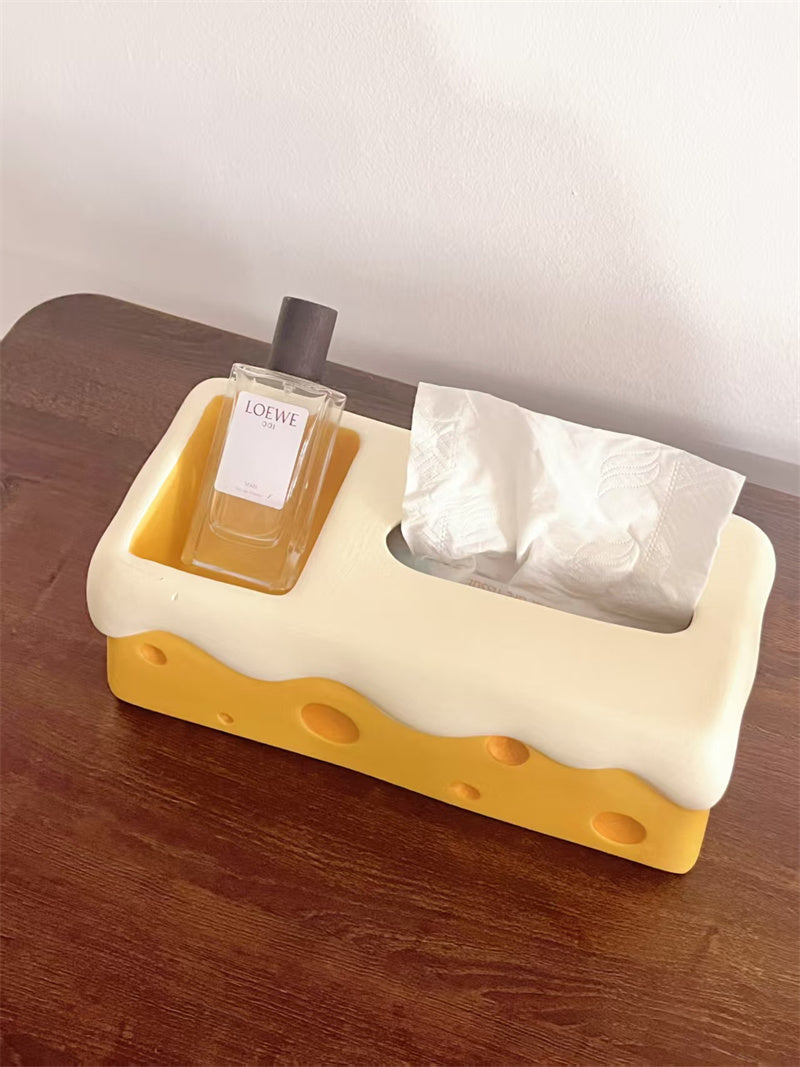 Ceramic Cheese Tissue Box with Storage Compartment, Multi - Functional Desk Organizer