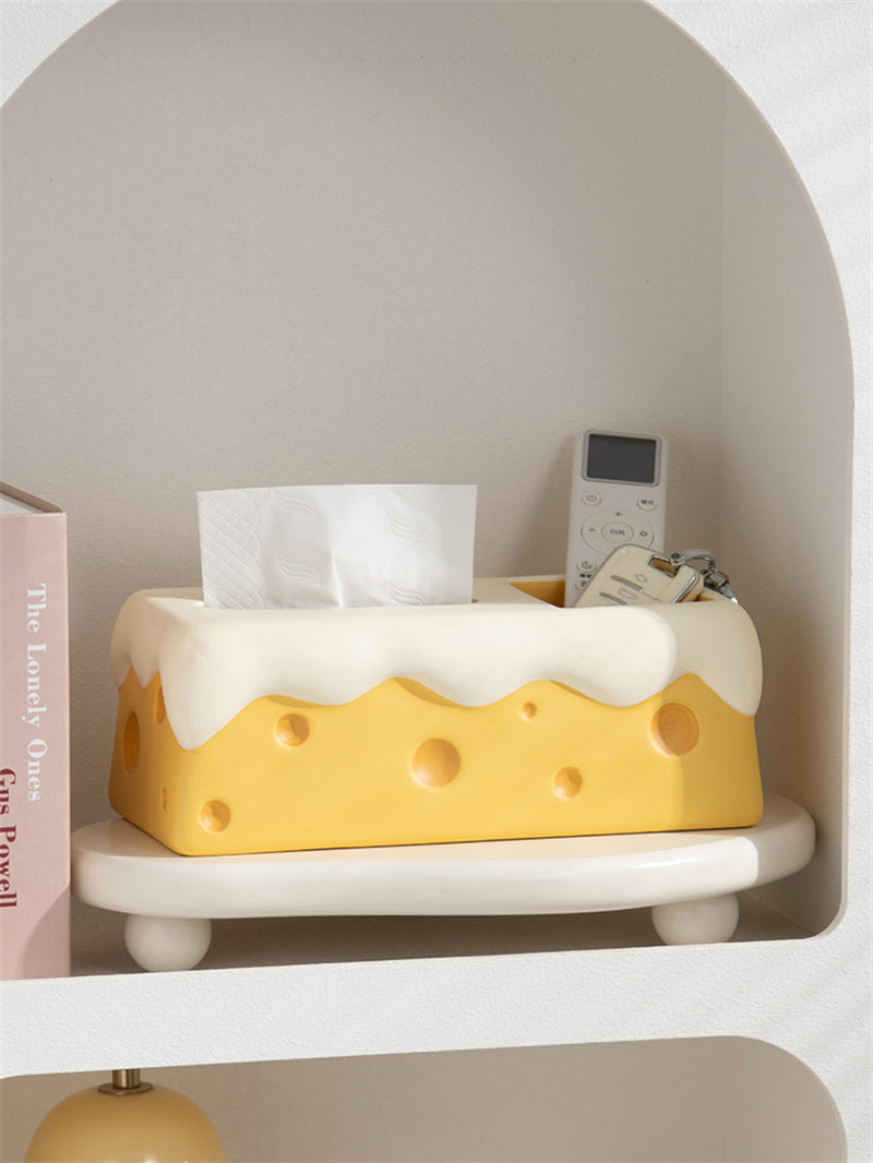 Ceramic Cheese Tissue Box with Storage Compartment, Multi - Functional Desk Organizer