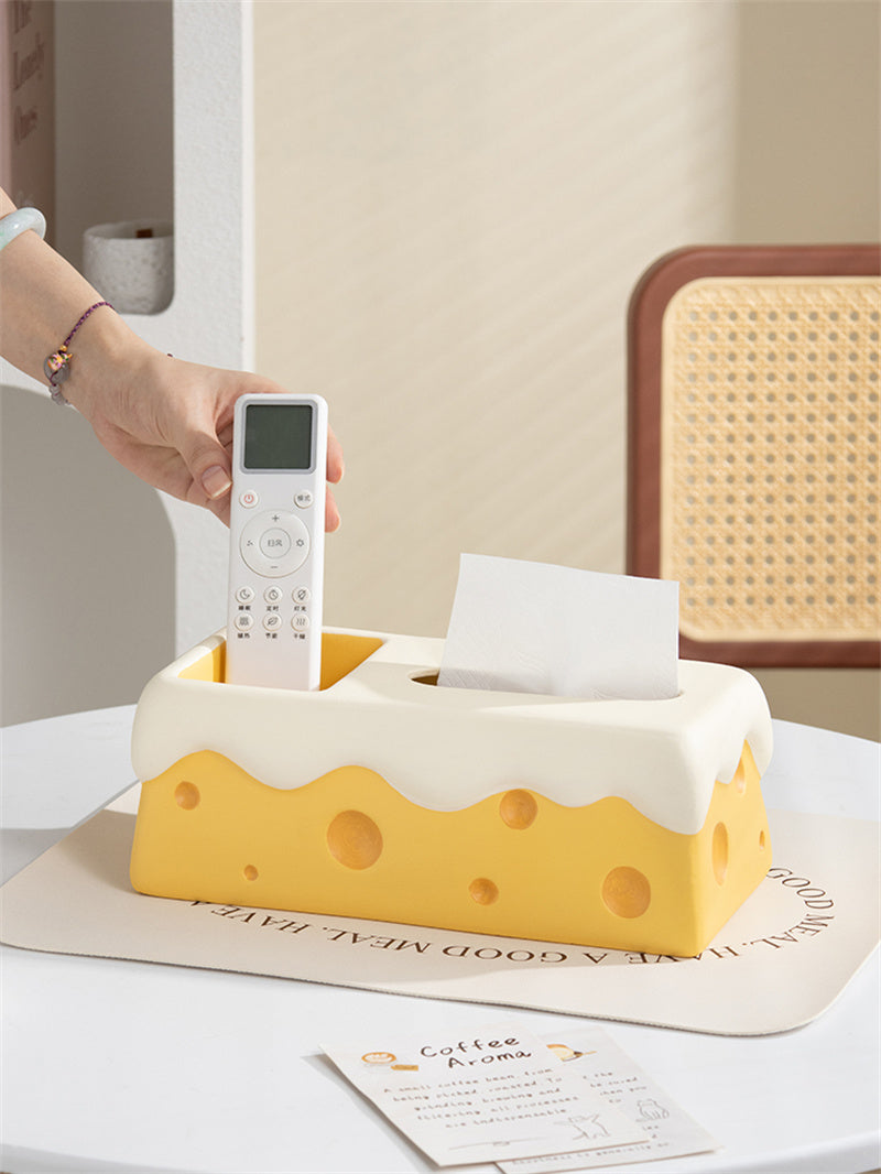 Ceramic Cheese Tissue Box with Storage Compartment, Multi - Functional Desk Organizer