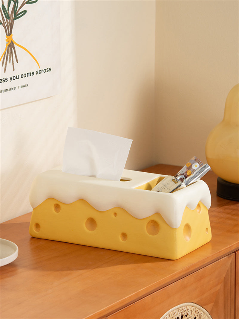 Ceramic Cheese Tissue Box with Storage Compartment, Multi - Functional Desk Organizer