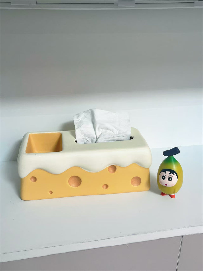 Ceramic Cheese Tissue Box with Storage Compartment, Multi - Functional Desk Organizer