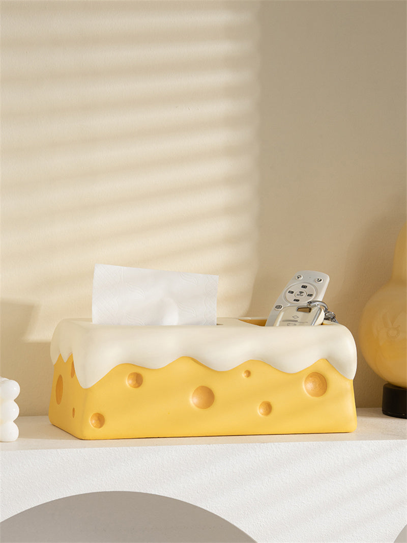 Ceramic Cheese Tissue Box with Storage Compartment, Multi - Functional Desk Organizer