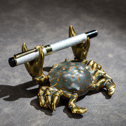 Ceramic Crab Pen Holder, Decorative Crab Figurine, Vintage Style Desk Organizer, Creative Pen Stand for Home & Office