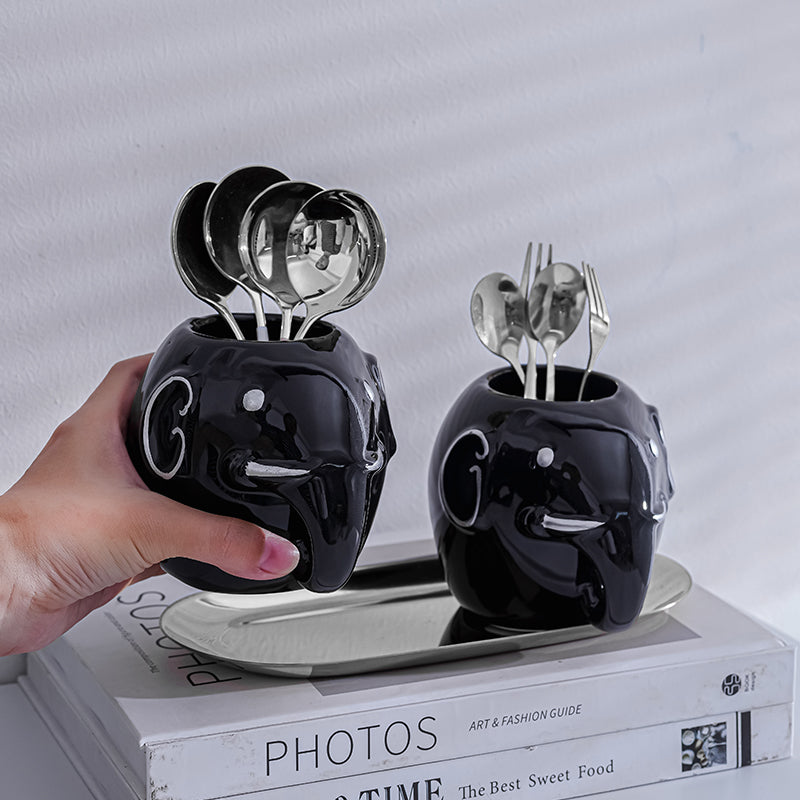 Ceramic Elephant Fruit Fork Storage Rack, Spoon Storage Bottle