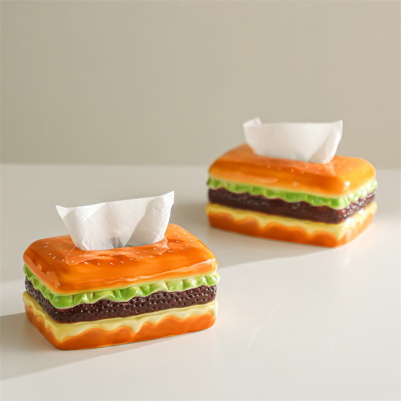 Ceramic Hamburger - Shaped Tissue Box, Whimsical Food Decorative Tissue Holder