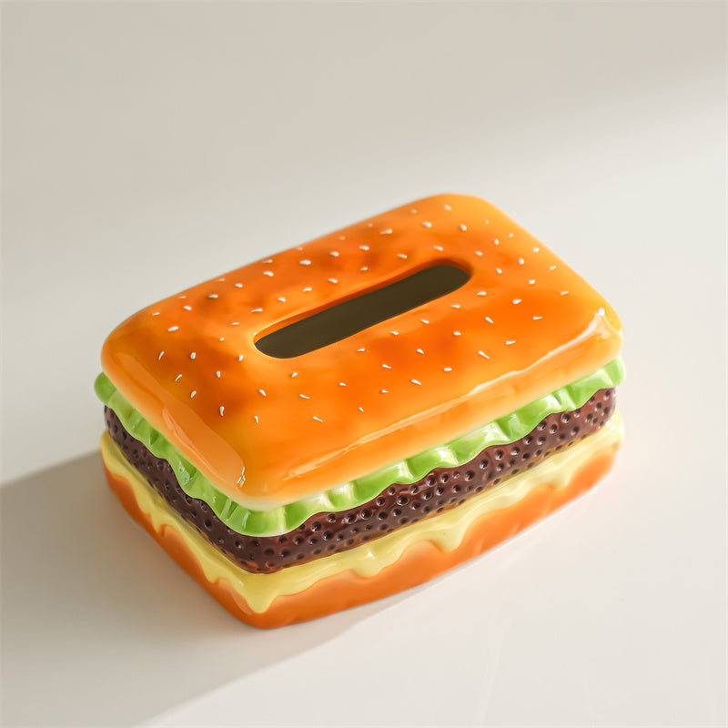 Ceramic Hamburger - Shaped Tissue Box, Whimsical Food Decorative Tissue Holder