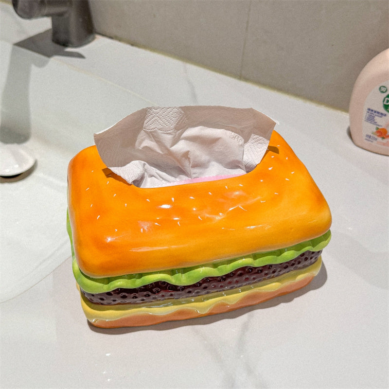 Ceramic Hamburger - Shaped Tissue Box, Whimsical Food Decorative Tissue Holder