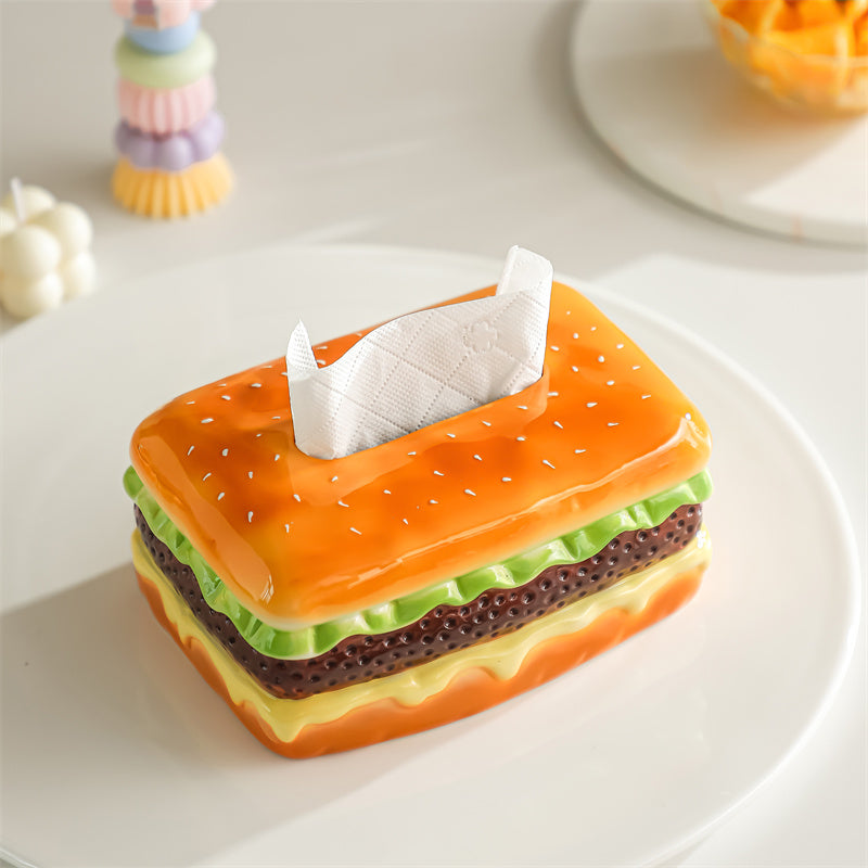 Ceramic Hamburger - Shaped Tissue Box, Whimsical Food Decorative Tissue Holder