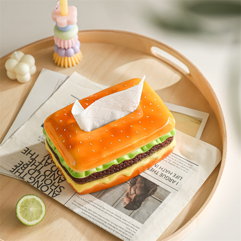 Ceramic Hamburger - Shaped Tissue Box, Whimsical Food Decorative Tissue Holder