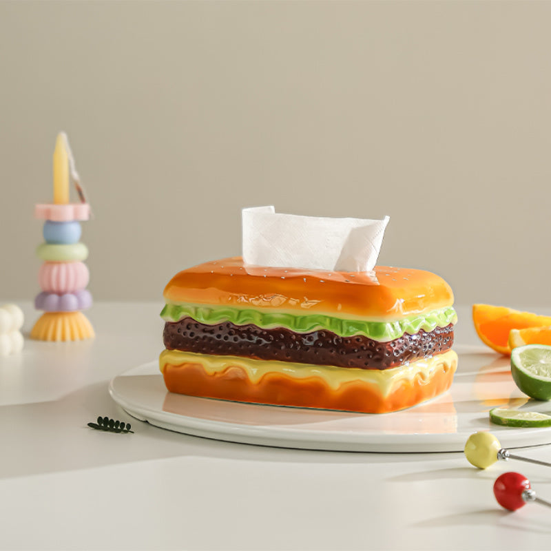 Ceramic Hamburger - Shaped Tissue Box, Whimsical Food Decorative Tissue Holder