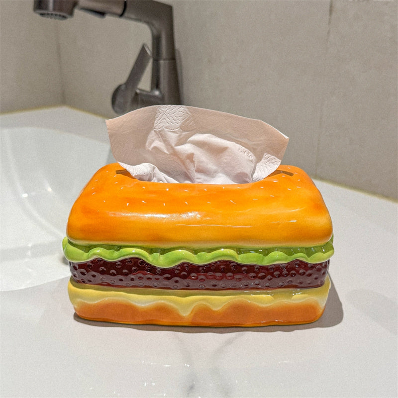 Ceramic Hamburger - Shaped Tissue Box, Whimsical Food Decorative Tissue Holder