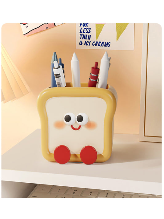 Cheerful Cartoon Pen Holder - Smiley Face Stationery Organizer for Desk & Office