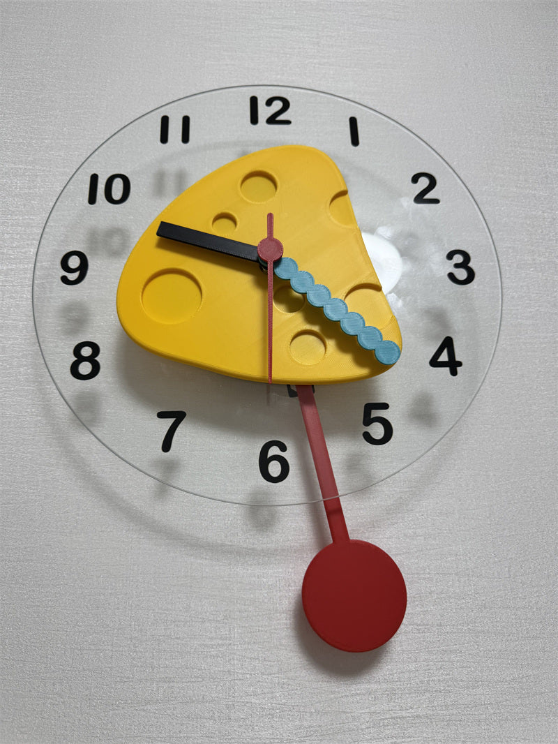 Cheese Shaped Pendulum Wall Clock -  Cute Silent Dessert  Clock for Kids Bedroom Kitchen Decor Gift