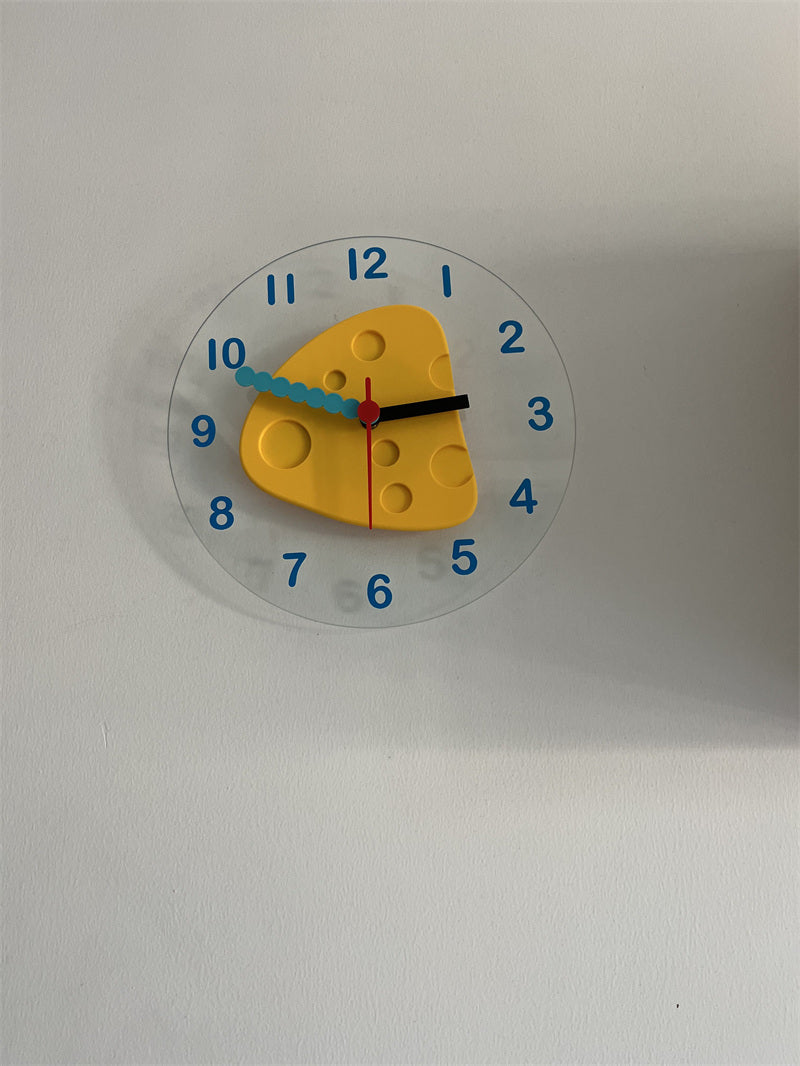 Cheese Shaped Pendulum Wall Clock -  Cute Silent Dessert  Clock for Kids Bedroom Kitchen Decor Gift