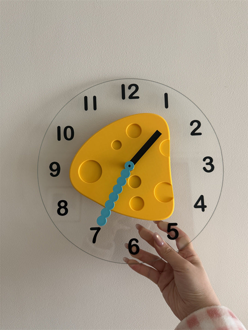 Cheese Shaped Pendulum Wall Clock -  Cute Silent Dessert  Clock for Kids Bedroom Kitchen Decor Gift