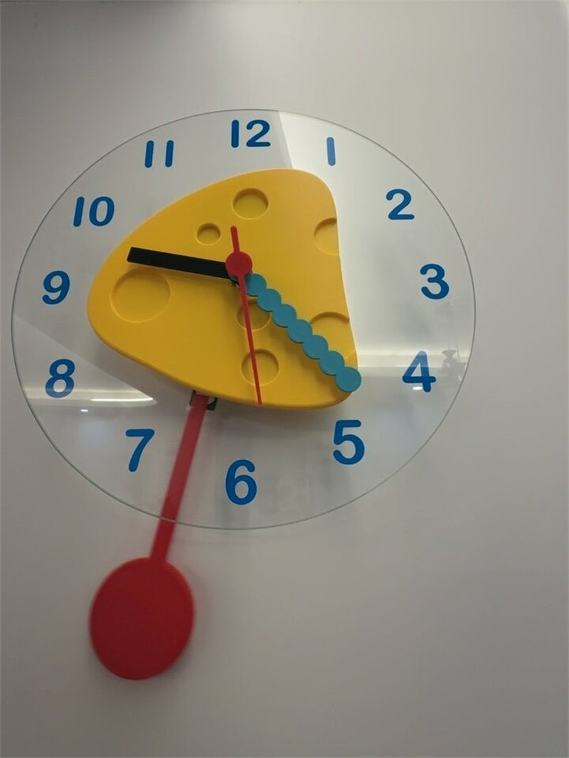 Cheese Shaped Pendulum Wall Clock -  Cute Silent Dessert  Clock for Kids Bedroom Kitchen Decor Gift