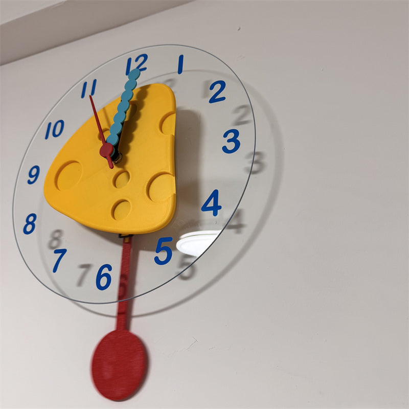 Cheese Shaped Pendulum Wall Clock -  Cute Silent Dessert  Clock for Kids Bedroom Kitchen Decor Gift