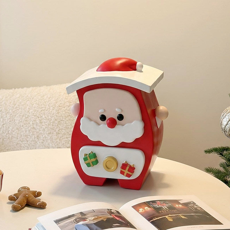 Christmas Cartoon Jewelry Box with Velvet Drawers, Santa Snowman Reindeer Resin Trinket Storage Organizer