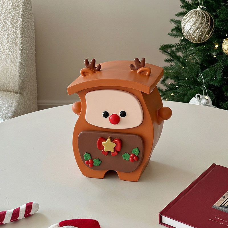 Christmas Cartoon Jewelry Box with Velvet Drawers, Santa Snowman Reindeer Resin Trinket Storage Organizer
