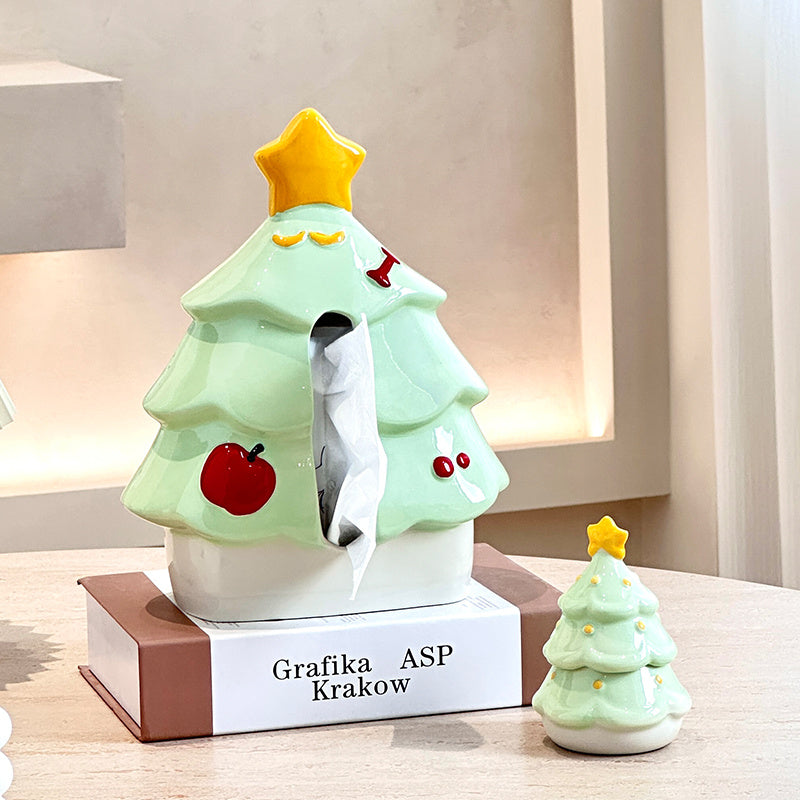 Christmas Tree Ceramic Tissue Box, Festive Decorative Tissue Holder for Home