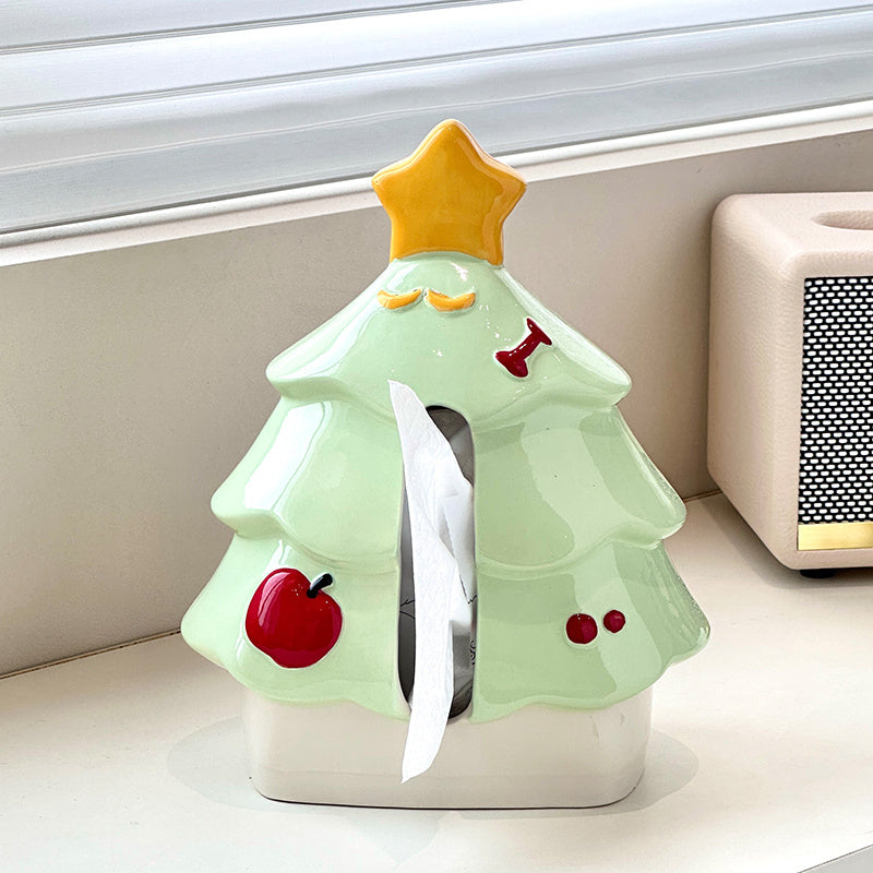 Christmas Tree Ceramic Tissue Box, Festive Decorative Tissue Holder for Home