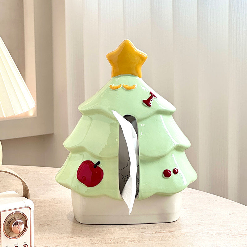 Christmas Tree Ceramic Tissue Box, Festive Decorative Tissue Holder for Home