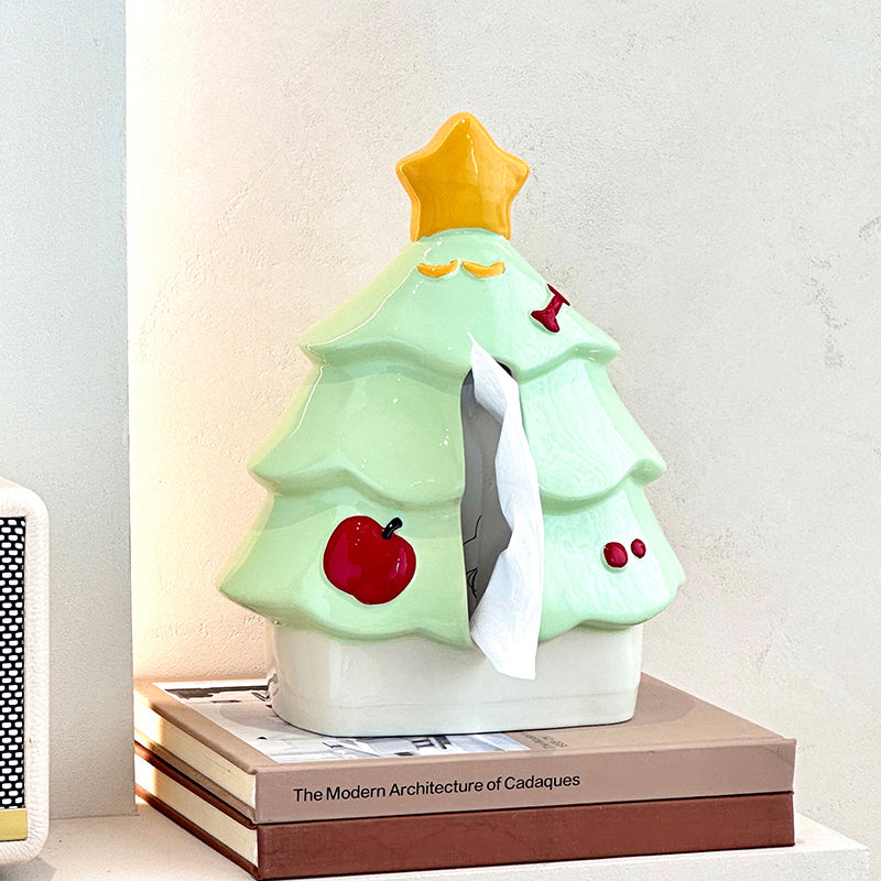 Christmas Tree Ceramic Tissue Box, Festive Decorative Tissue Holder for Home