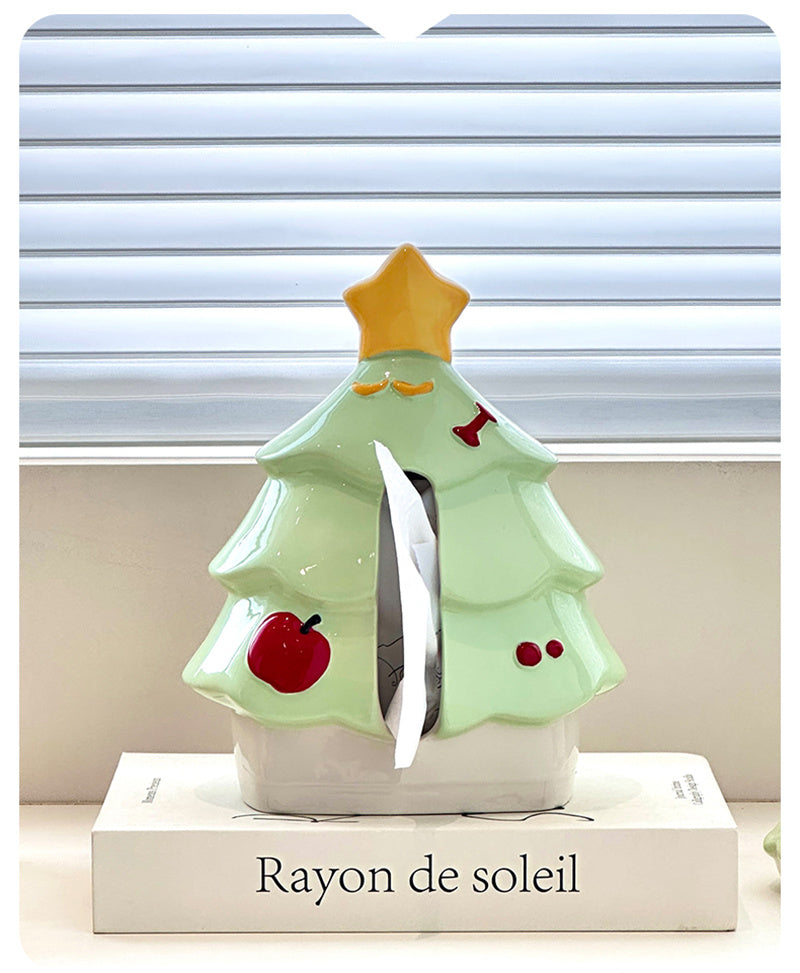 Christmas Tree Ceramic Tissue Box, Festive Decorative Tissue Holder for Home