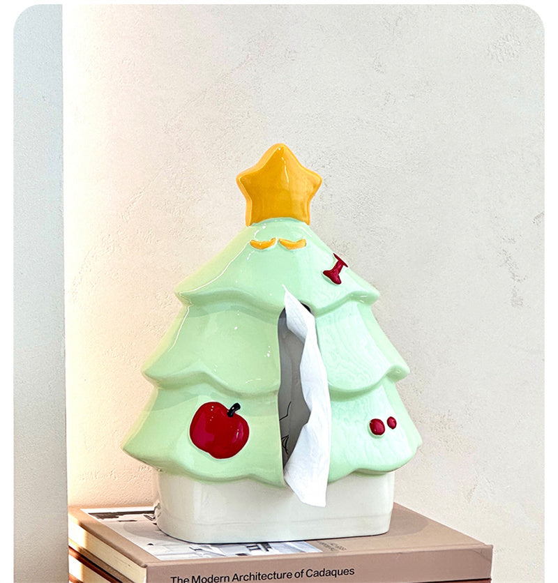 Christmas Tree Ceramic Tissue Box, Festive Decorative Tissue Holder for Home
