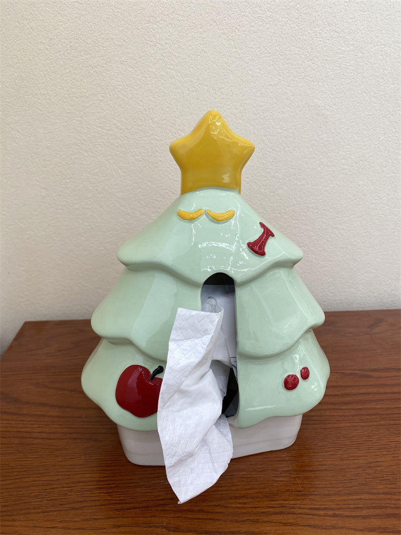 Christmas Tree Ceramic Tissue Box, Festive Decorative Tissue Holder for Home