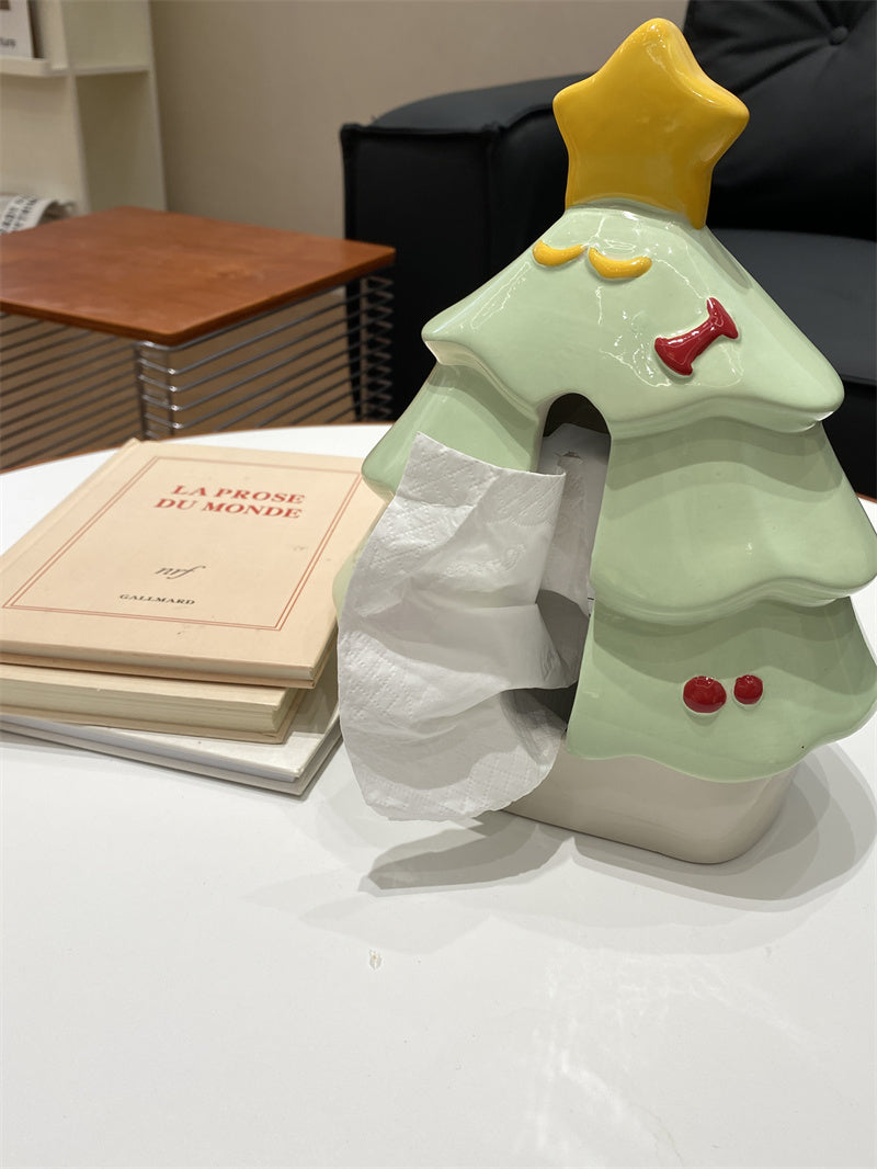 Christmas Tree Ceramic Tissue Box, Festive Decorative Tissue Holder for Home