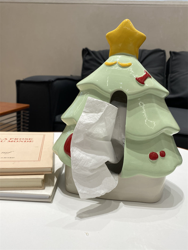 Christmas Tree Ceramic Tissue Box, Festive Decorative Tissue Holder for Home