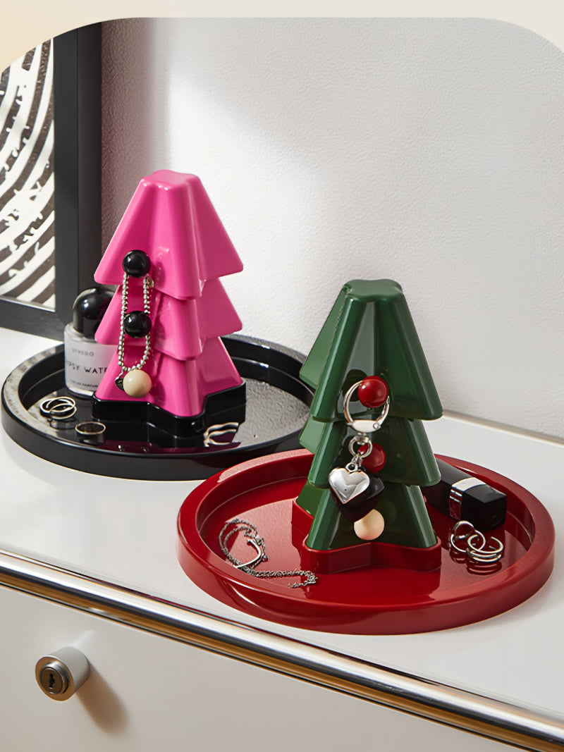 Christmas Tree Jewelry Holder with Tray, Tree-Shaped Ring & Earring Stand, Decorative Accessory Organizer for Vanity