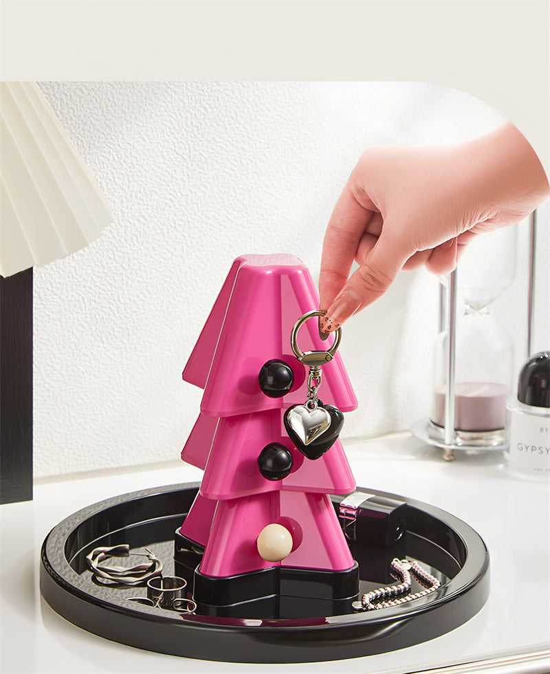 Christmas Tree Jewelry Holder with Tray, Tree-Shaped Ring & Earring Stand, Decorative Accessory Organizer for Vanity